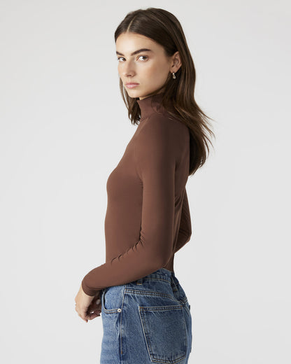 NELLE Bodysuit Brown | Women's Mock Neck Stretch Bodysuit | Steve Madden