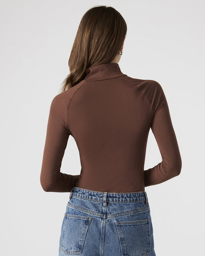 NELLE Bodysuit Brown | Women's Mock Neck Stretch Bodysuit | Steve Madden