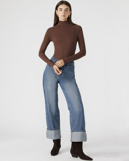 NELLE Bodysuit Brown | Women's Mock Neck Stretch Bodysuit | Steve Madden