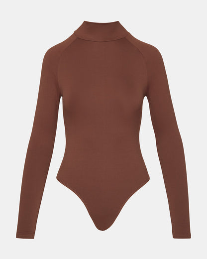 NELLE Bodysuit Brown | Women's Mock Neck Stretch Bodysuit | Steve Madden
