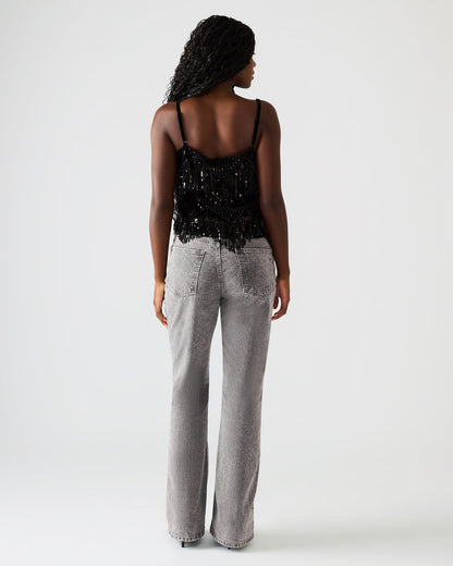 BLAKELYN Sequin Black Fringe Embellished Women's Top | Steve Madden