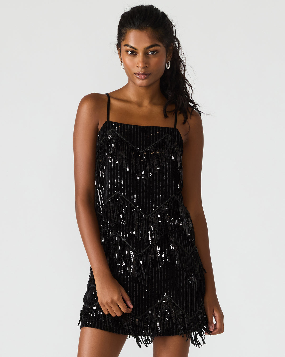 BLAKELYN Sequin Black Fringe Embellished Women's Top | Steve Madden