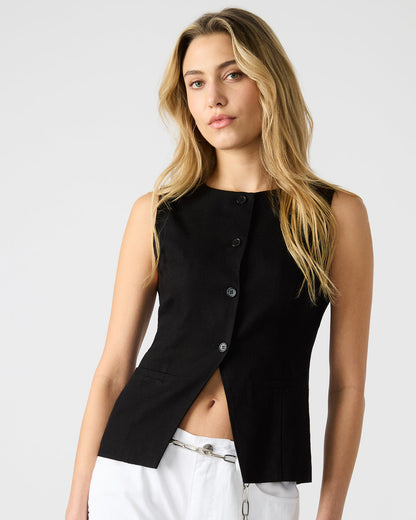 WESLEY Top Black Button-Up Vest Top | Steve Madden