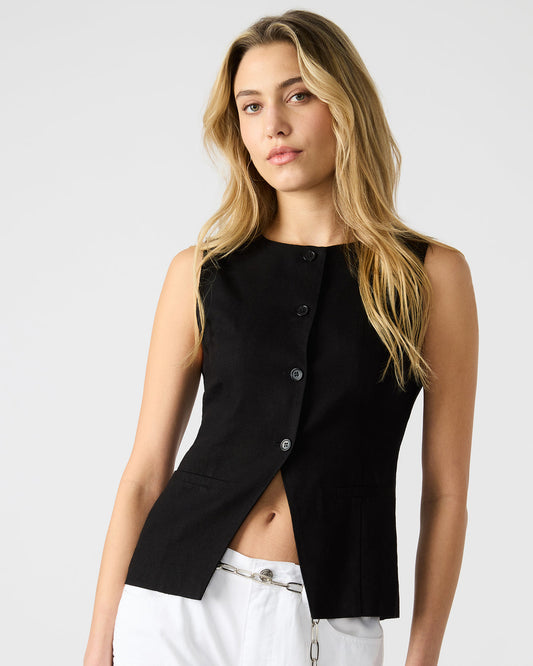 WESLEY Top Black Button-Up Vest Top | Steve Madden
