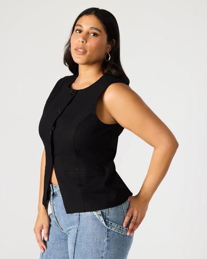 WESLEY Top Black Button-Up Vest Top | Steve Madden