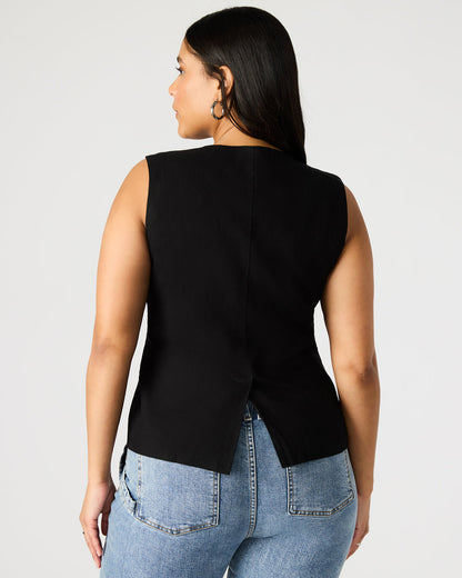 WESLEY Top Black Button-Up Vest Top | Steve Madden