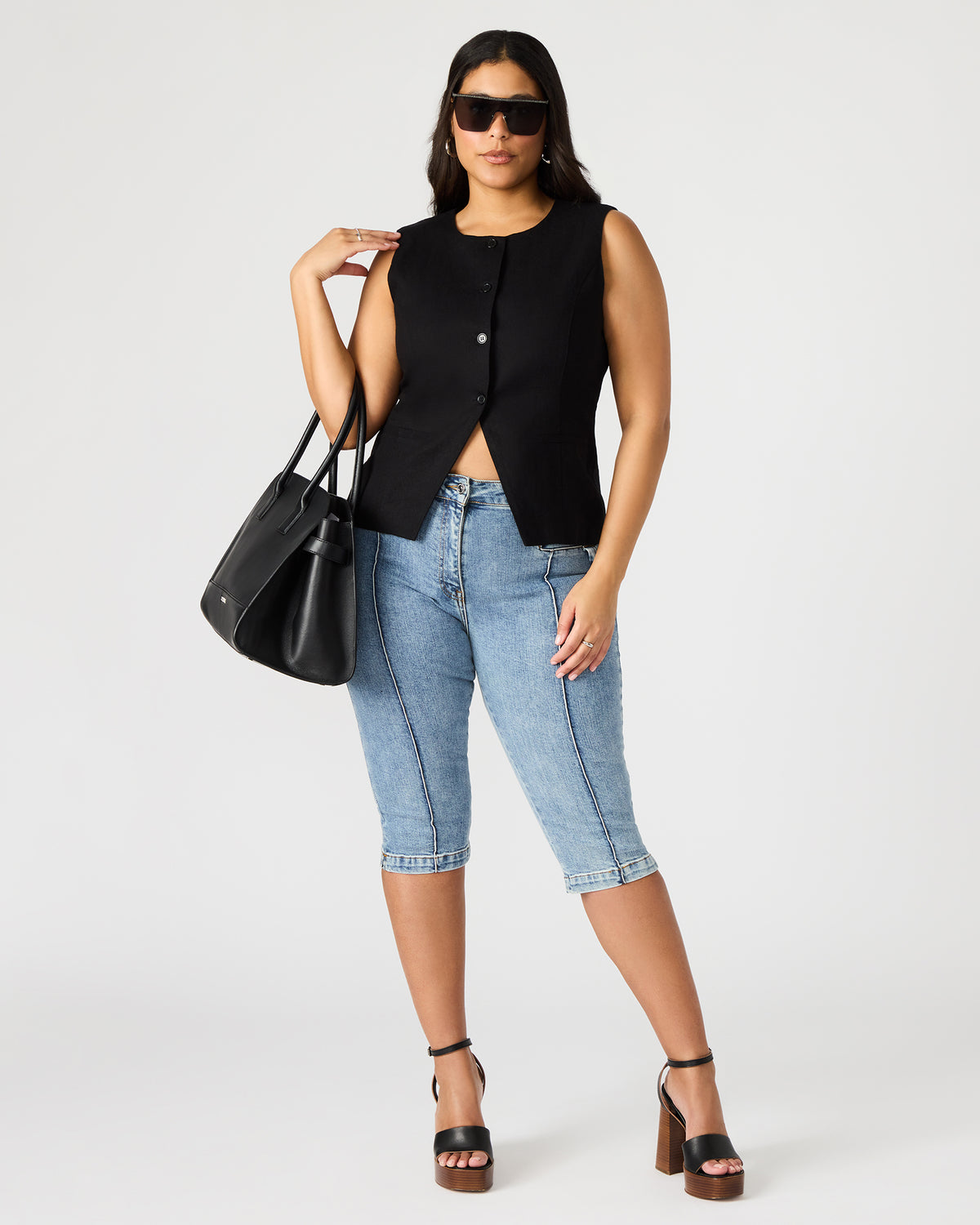 WESLEY Top Black Button-Up Vest Top | Steve Madden