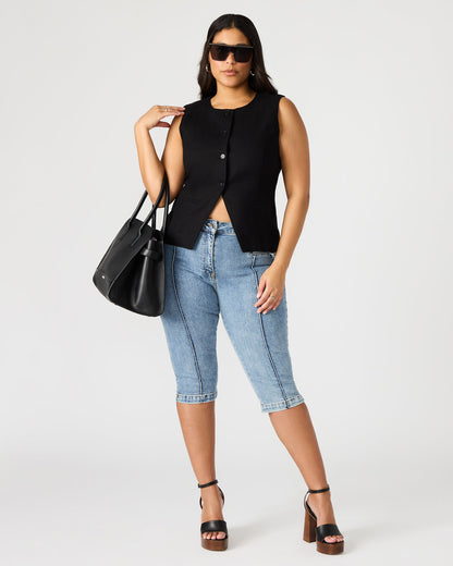 WESLEY Top Black Button-Up Vest Top | Steve Madden