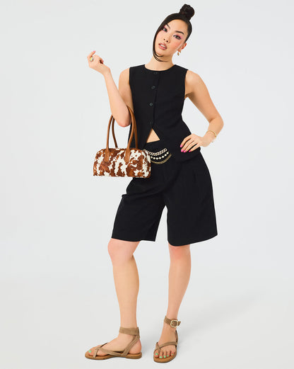 WESLEY Top Black Button-Up Vest Top | Steve Madden