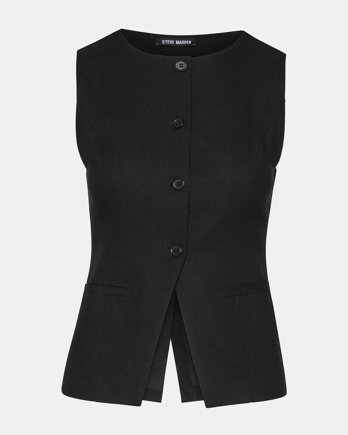 WESLEY Top Black Button-Up Vest Top | Steve Madden