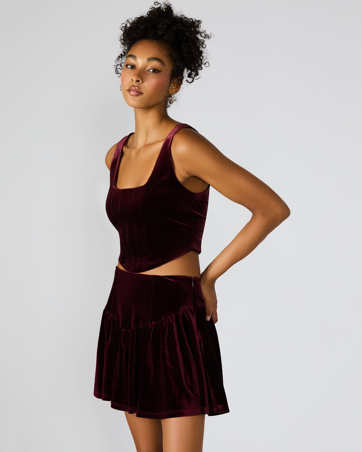 ARYANNA Wine Cropped Velvet Women's Top | Steve Madden
