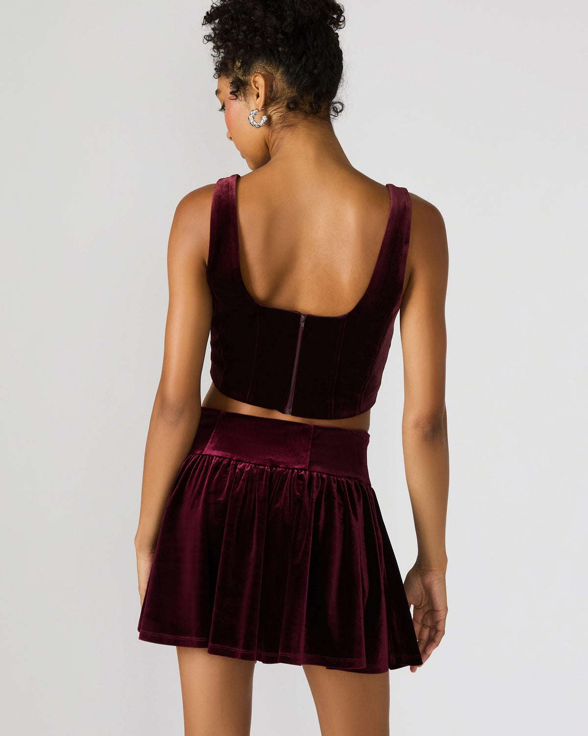 ARYANNA Wine Cropped Velvet Women's Top | Steve Madden
