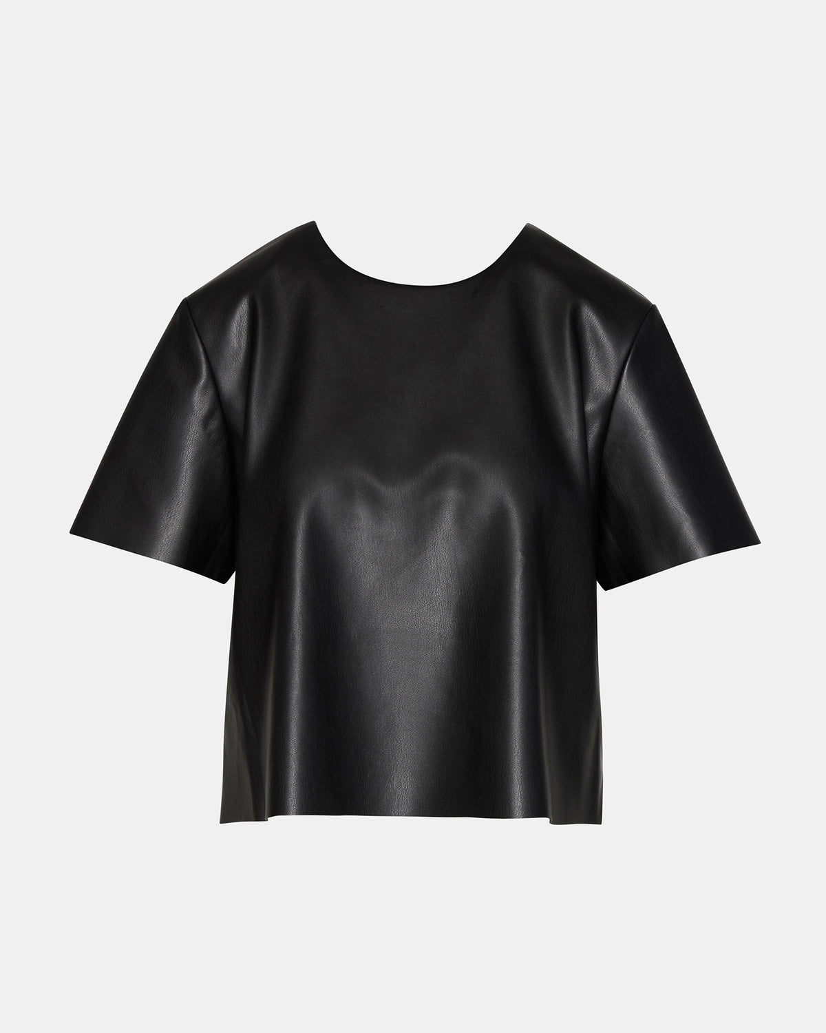 EZRA Black Women's Short Sleeve Faux Leather Top | Steve Madden