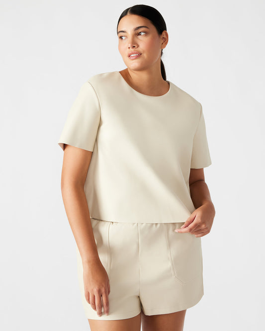 EZRA Bone Women's Short Sleeve Faux Leather Top | Steve Madden