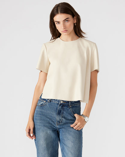 EZRA Bone Women's Short Sleeve Faux Leather Top | Steve Madden