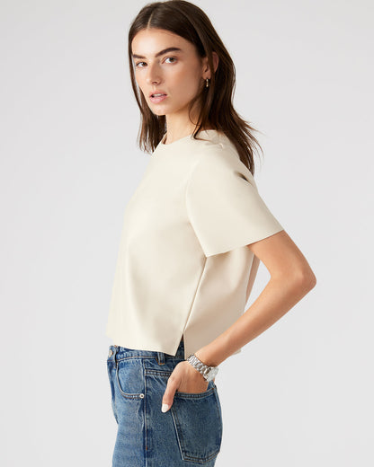 EZRA Bone Women's Short Sleeve Faux Leather Top | Steve Madden
