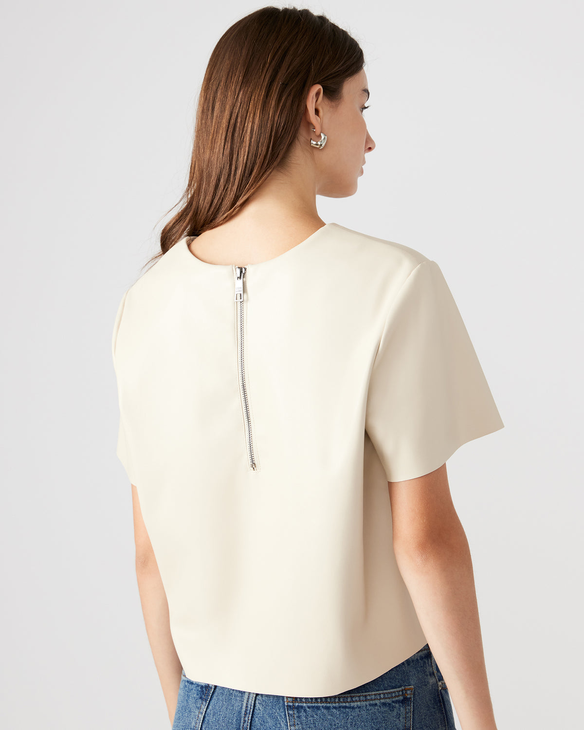 EZRA Bone Women's Short Sleeve Faux Leather Top | Steve Madden