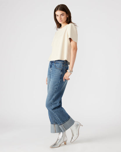 EZRA Bone Women's Short Sleeve Faux Leather Top | Steve Madden