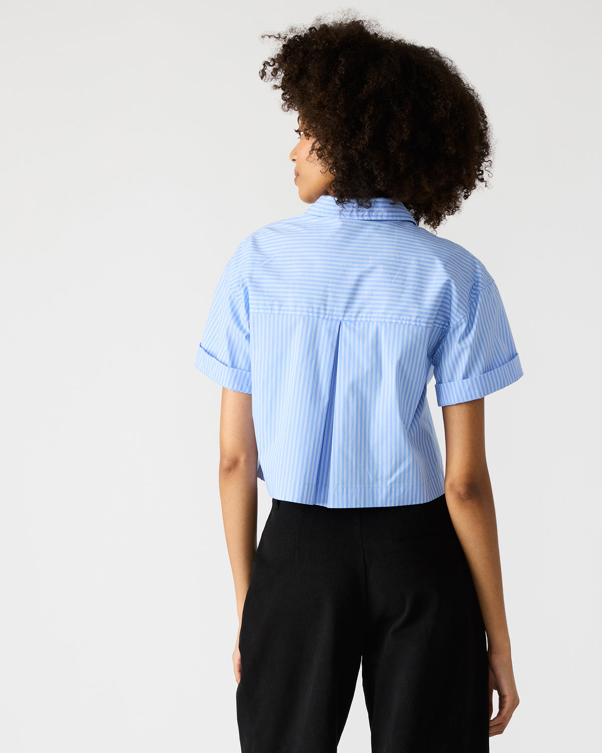 TULA Blue/White Women's Collared Button-Up Pinstripe Top | Steve Madden