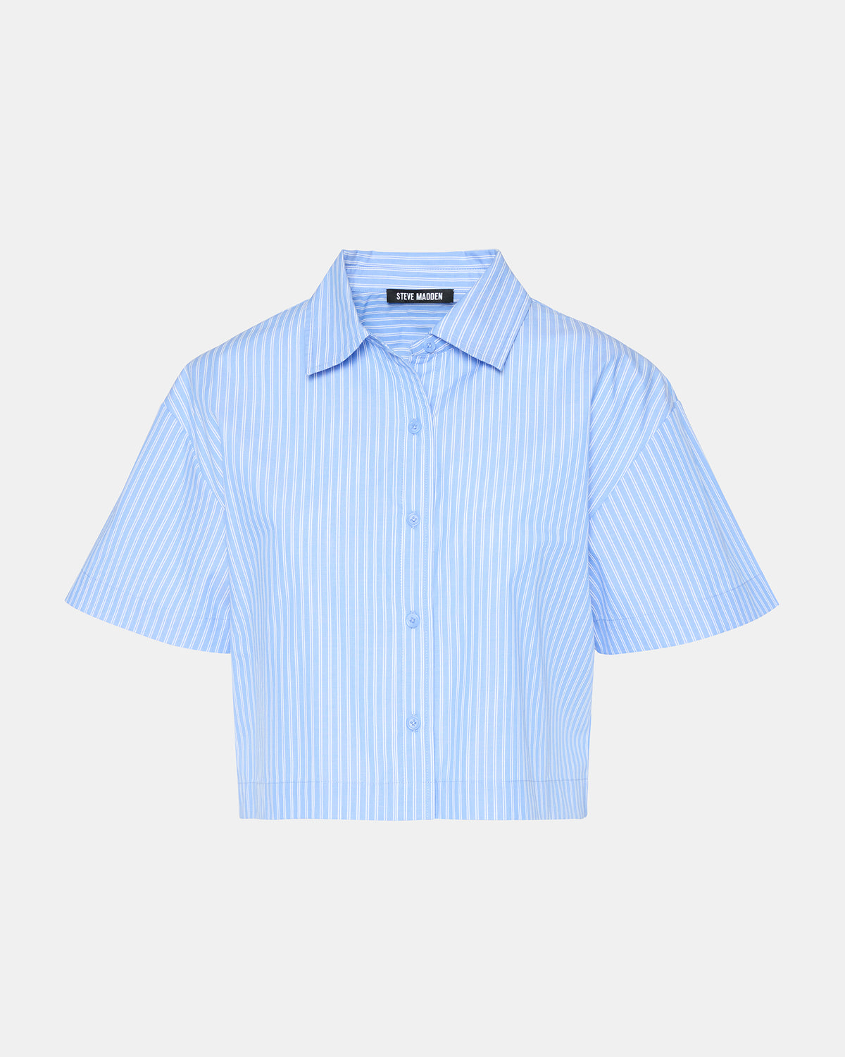 TULA Blue/White Women's Collared Button-Up Pinstripe Top | Steve Madden