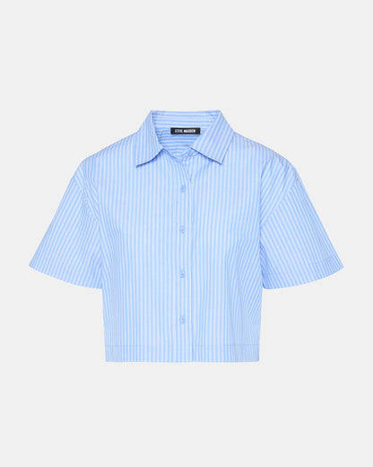 TULA Blue/White Women's Collared Button-Up Pinstripe Top | Steve Madden