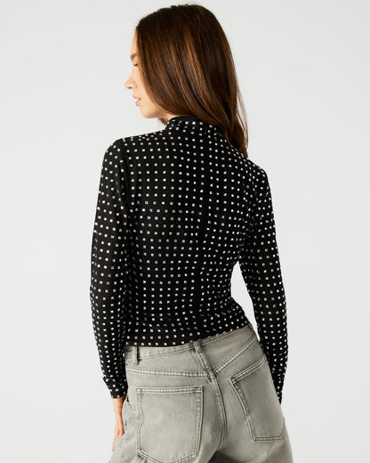 MELVINA Top Black | Women's Long-Sleeved Mesh Fabric Embellished Top | Steve Madden