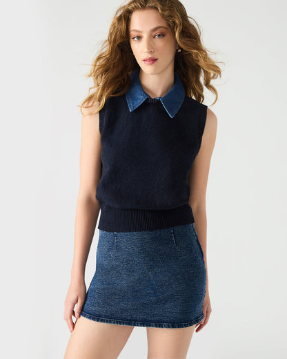 JEANE Sweater Vest Knit Collared Sleeveless Women's Top | Steve Madden
