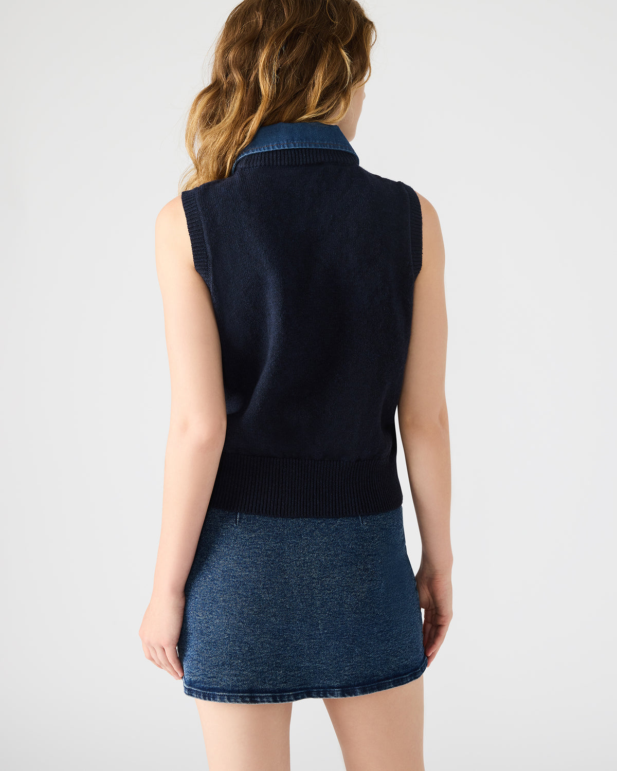 JEANE Sweater Vest Knit Collared Sleeveless Women's Top | Steve Madden
