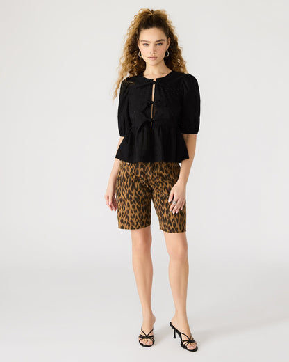 PAULA Top Black Short-Sleeved Tie-Front Eyelet Top | Steve Madden