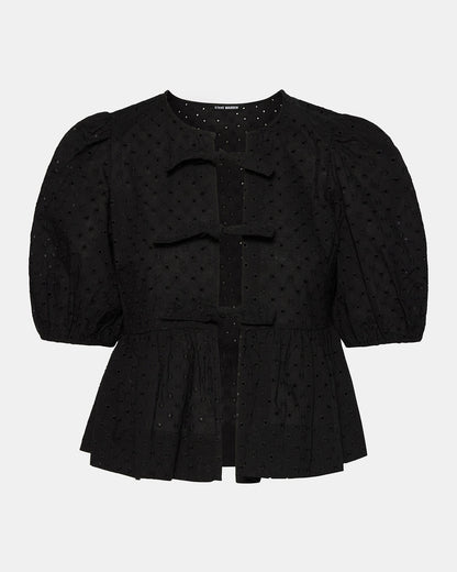 PAULA Top Black Short-Sleeved Tie-Front Eyelet Top | Steve Madden