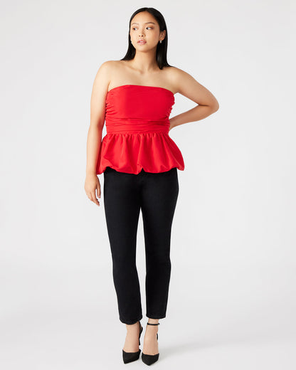 AMARI Top Red | Women's Bubble-Hem Taffeta Strapless Top | Steve Madden