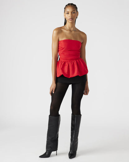 AMARI Top Red | Women's Bubble-Hem Taffeta Strapless Top | Steve Madden
