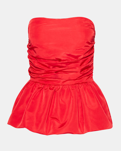 AMARI Top Red | Women's Bubble-Hem Taffeta Strapless Top | Steve Madden