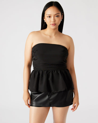 AMARI Top Black | Women's Bubble-Hem Taffeta Strapless Top | Steve Madden