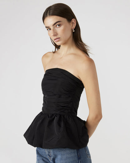 AMARI Top Black | Women's Bubble-Hem Taffeta Strapless Top | Steve Madden