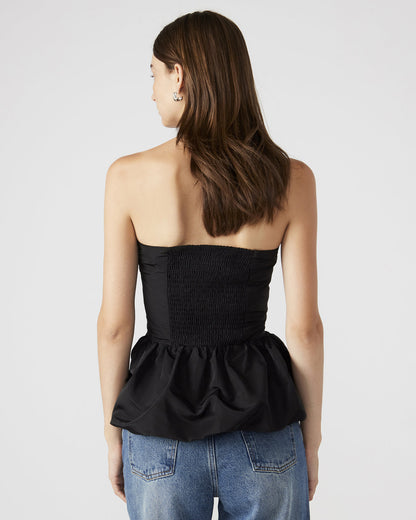 AMARI Top Black | Women's Bubble-Hem Taffeta Strapless Top | Steve Madden