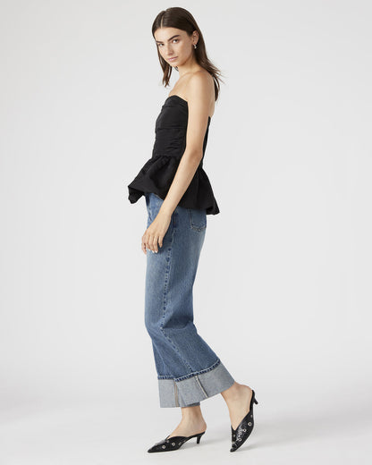 AMARI Top Black | Women's Bubble-Hem Taffeta Strapless Top | Steve Madden