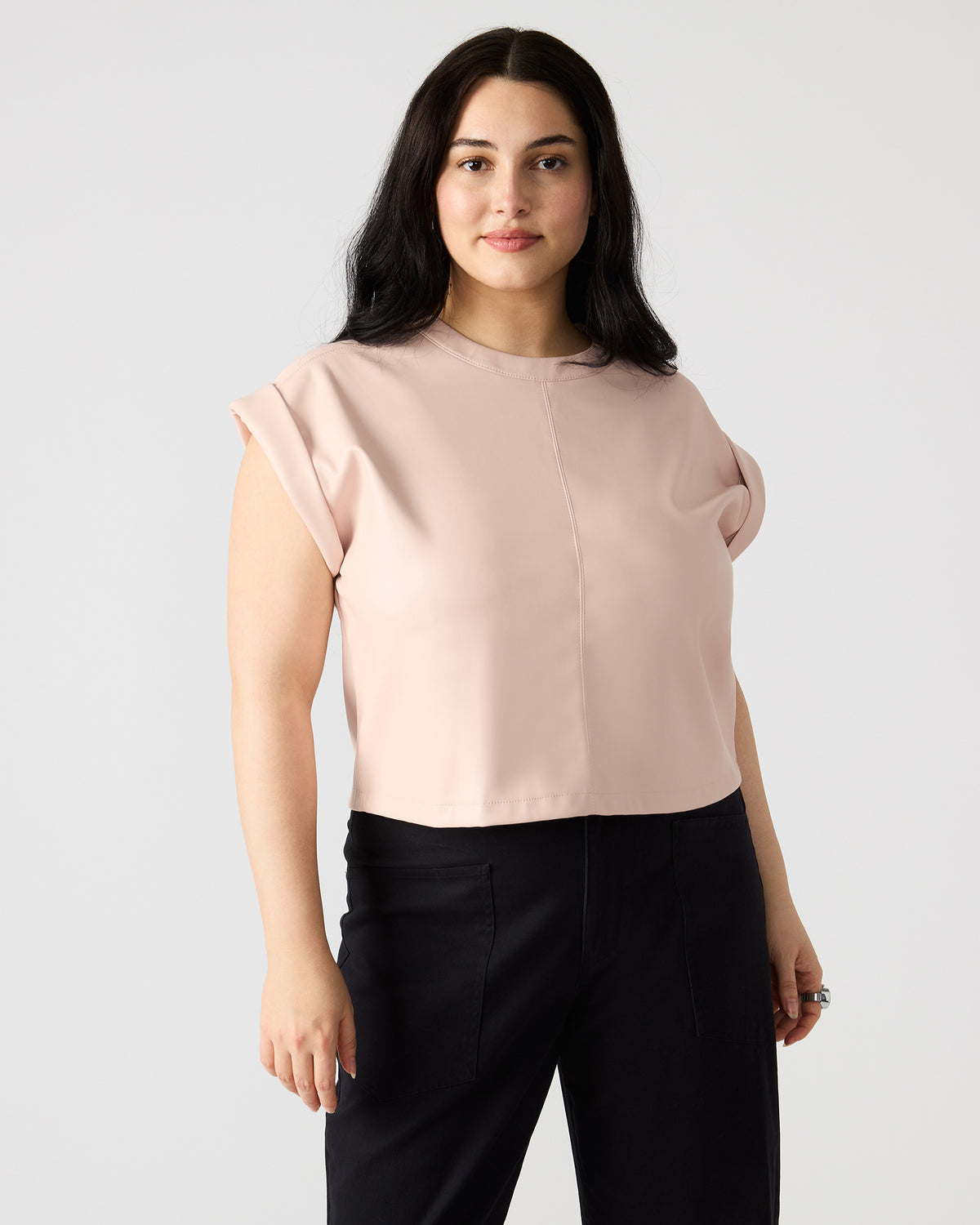 CAT Rose Women's Short-Sleeved Faux Leather Top | Steve Madden