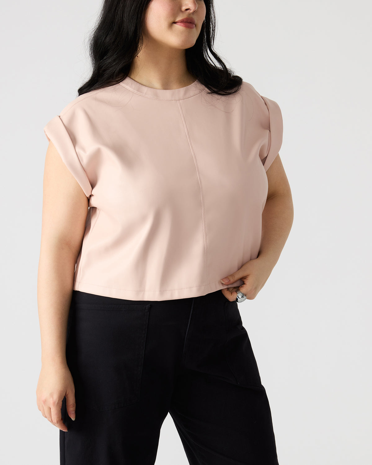 CAT Rose Women's Short-Sleeved Faux Leather Top | Steve Madden