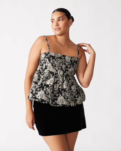 BODI Top Black Multi | Women's Bubble-Hem Taffeta Camisole Top | Steve Madden