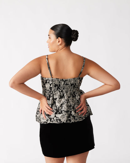 BODI Top Black Multi | Women's Bubble-Hem Taffeta Camisole Top | Steve Madden