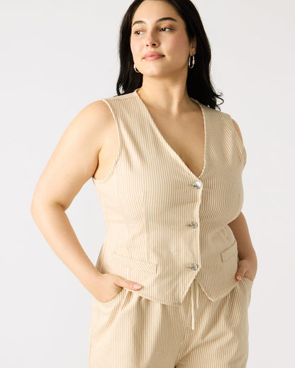 SELENE Khaki Women's Button-Up Sleeveless Fabric Vest Top | Steve Madden
