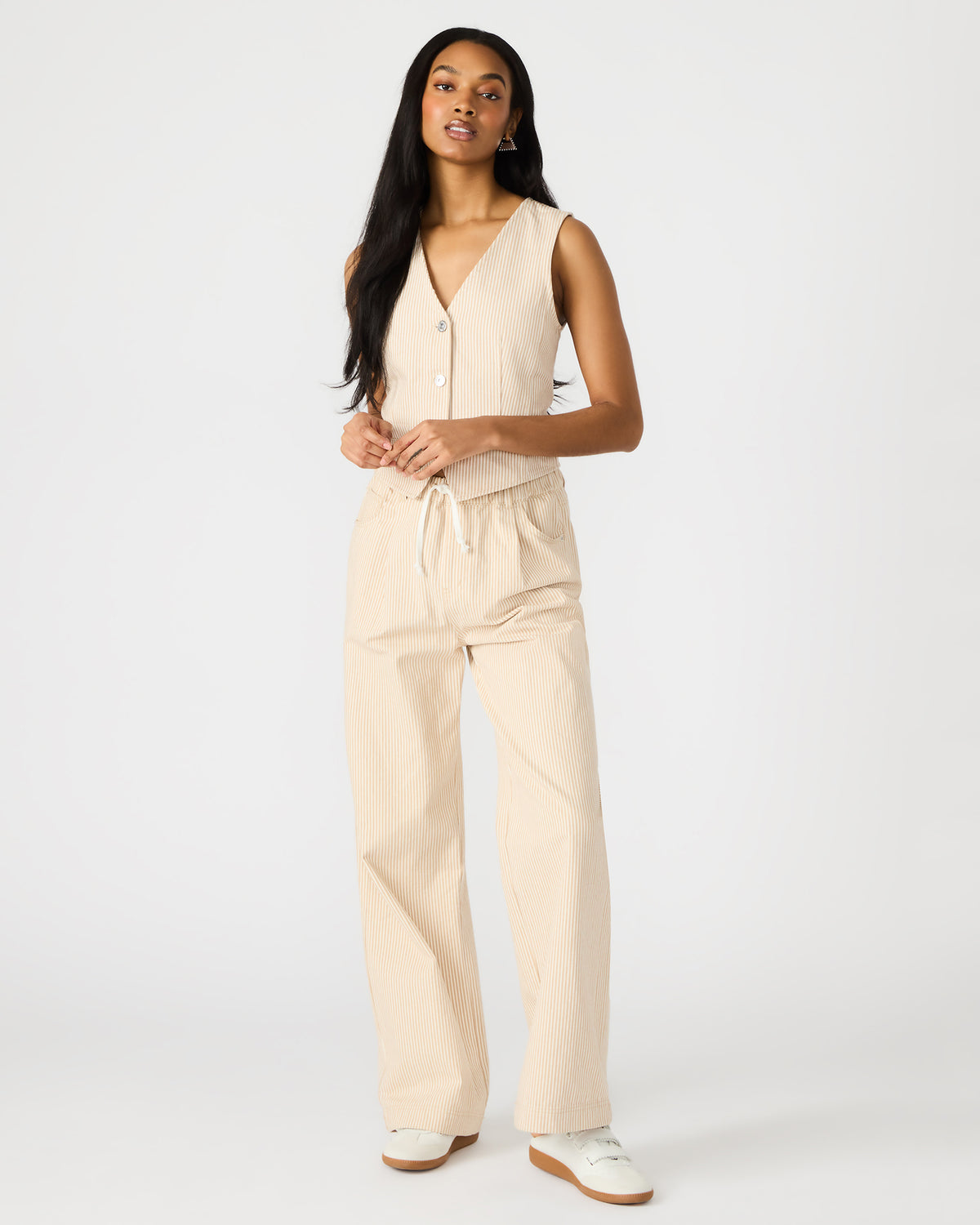 SELENE Khaki Women's Button-Up Sleeveless Fabric Vest Top | Steve Madden