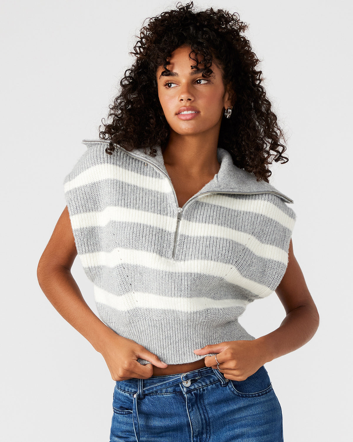 EASTON Sweater Grey | Sleeveless Hooded Sweater | Steve Madden