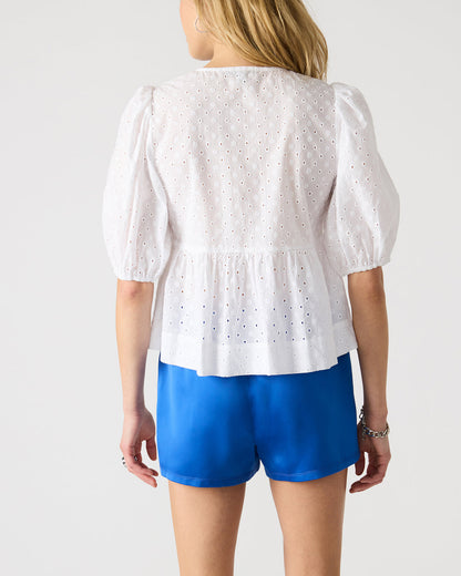 PAULA Top White Short-Sleeved Tie-Front Eyelet Top | Steve Madden