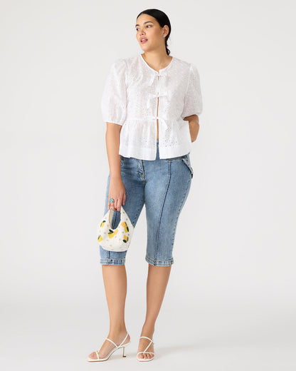 PAULA Top White Short-Sleeved Tie-Front Eyelet Top | Steve Madden