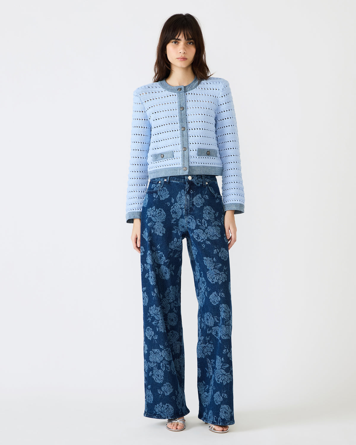 JAXON Rose Frost Wide-Leg Denim Floral Print Women's Jeans | Steve Madden