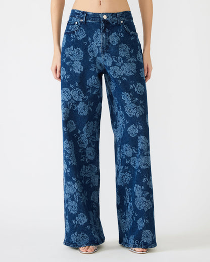 JAXON Rose Frost Wide-Leg Denim Floral Print Women's Jeans | Steve Madden