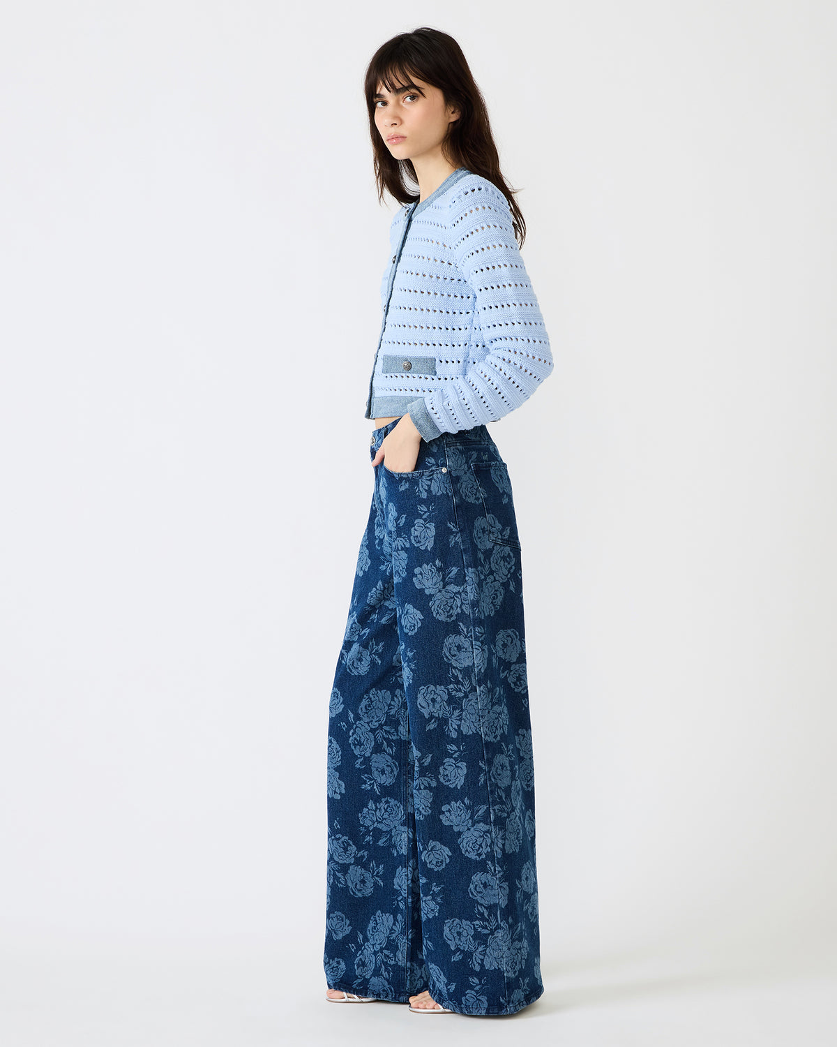 JAXON Rose Frost Wide-Leg Denim Floral Print Women's Jeans | Steve Madden