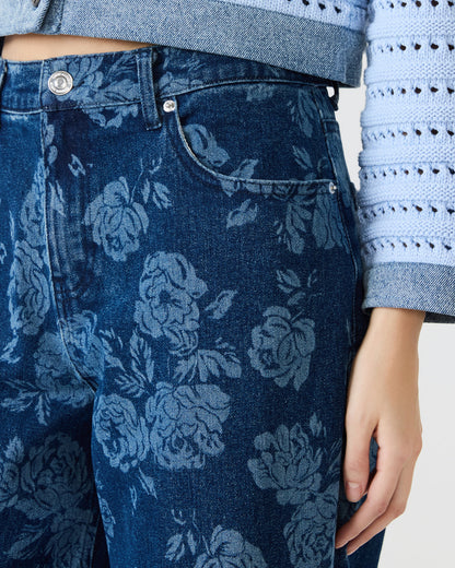 JAXON Rose Frost Wide-Leg Denim Floral Print Women's Jeans | Steve Madden